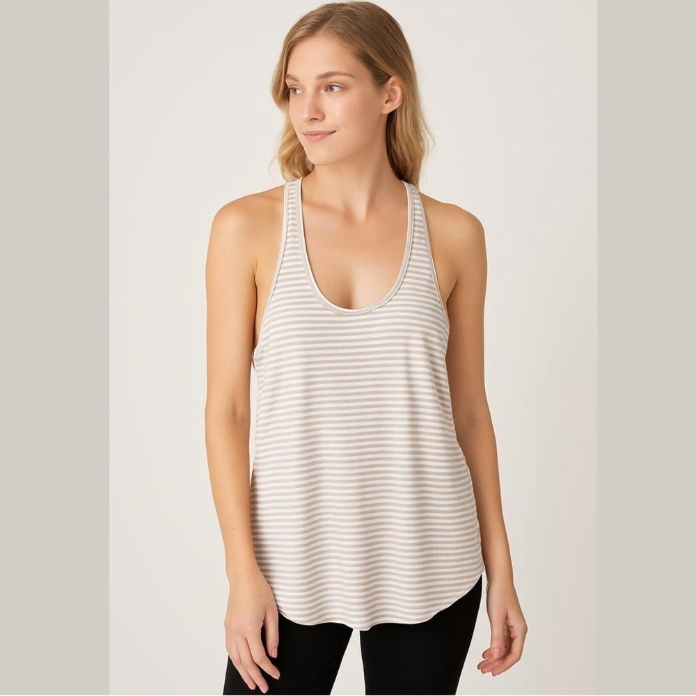 Aritzia Wilfred Striped Racerback Tank Cream Lilac Viscose Linen Relaxed Small